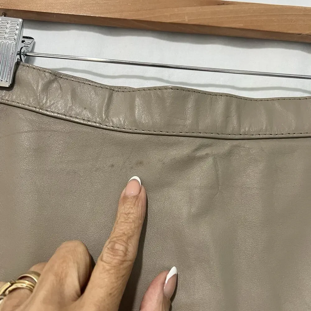 Vintage 80s Tan Beige Leather Skirt Knee Length Size 9/10 FITS SMALL Classic